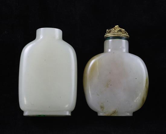 Two Chinese pale celadon jade snuff bottles, 1800-1900, Richards no.s 34 and 359